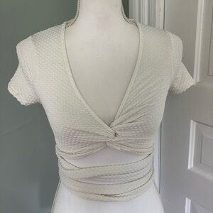 cross tie white Urban Outfitters going out top festival crop top size XS